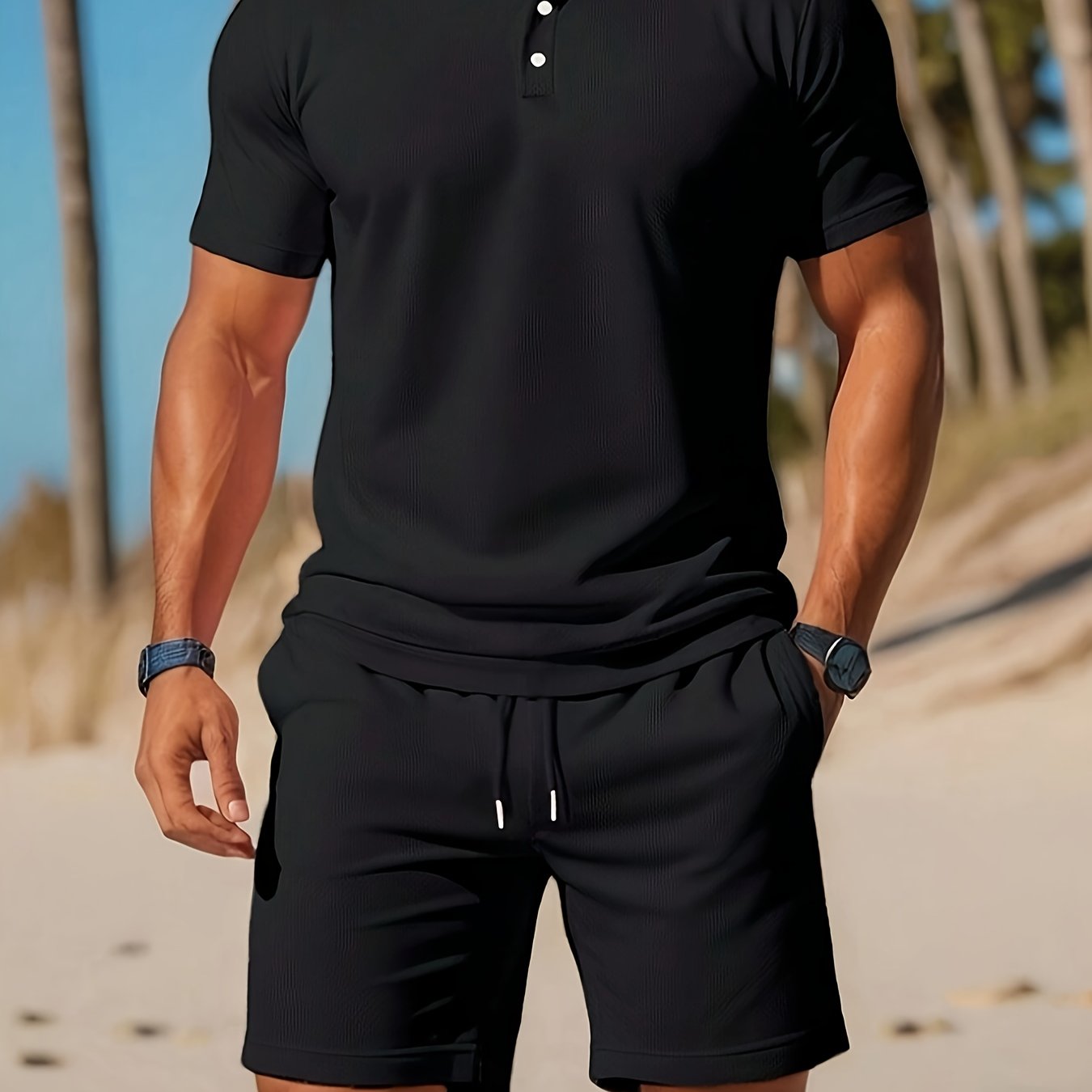 Galix | Heren 2-delig zomers Polo & shortset - Casual effen kleur, ademend mesh
