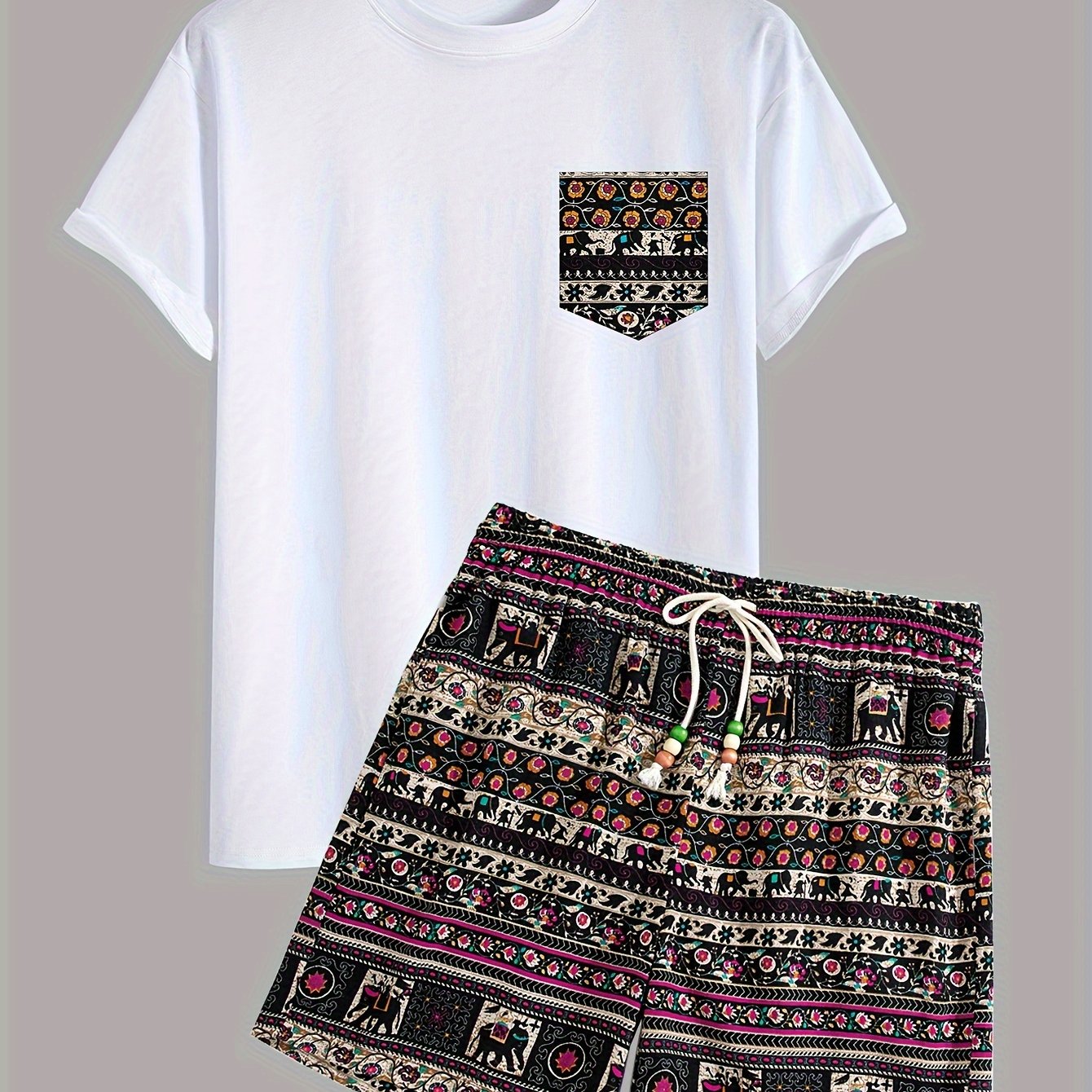 Wilson | Heren Boho Tribal Katoenen T-Shirt en Shorts Set - Casual Loungewear