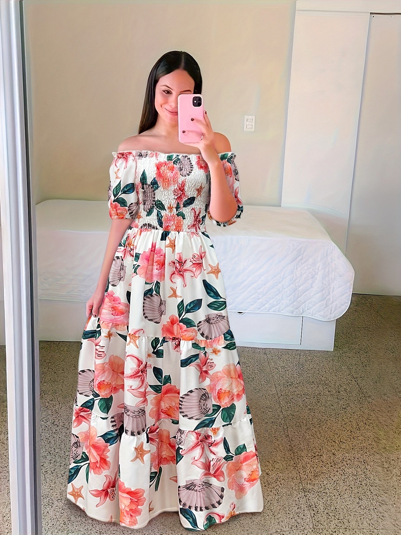 Kasia | Gradiënt print tiered maxi jurk - Casual off- schouder feestjurk voor vrouwen