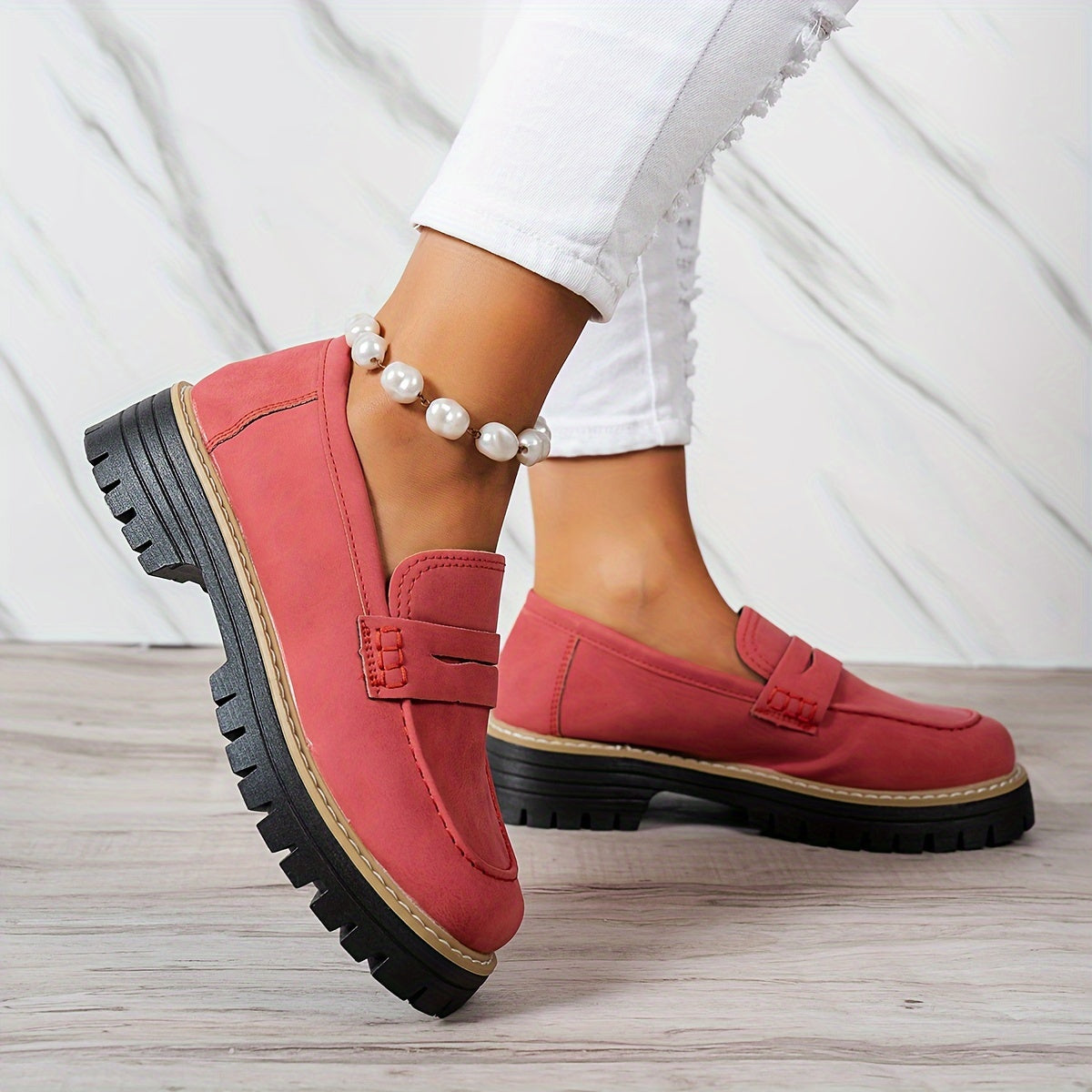 LoaferMax | Dames Retro Chunky Slip-On Loafers - Faux Leather Penny Loafers