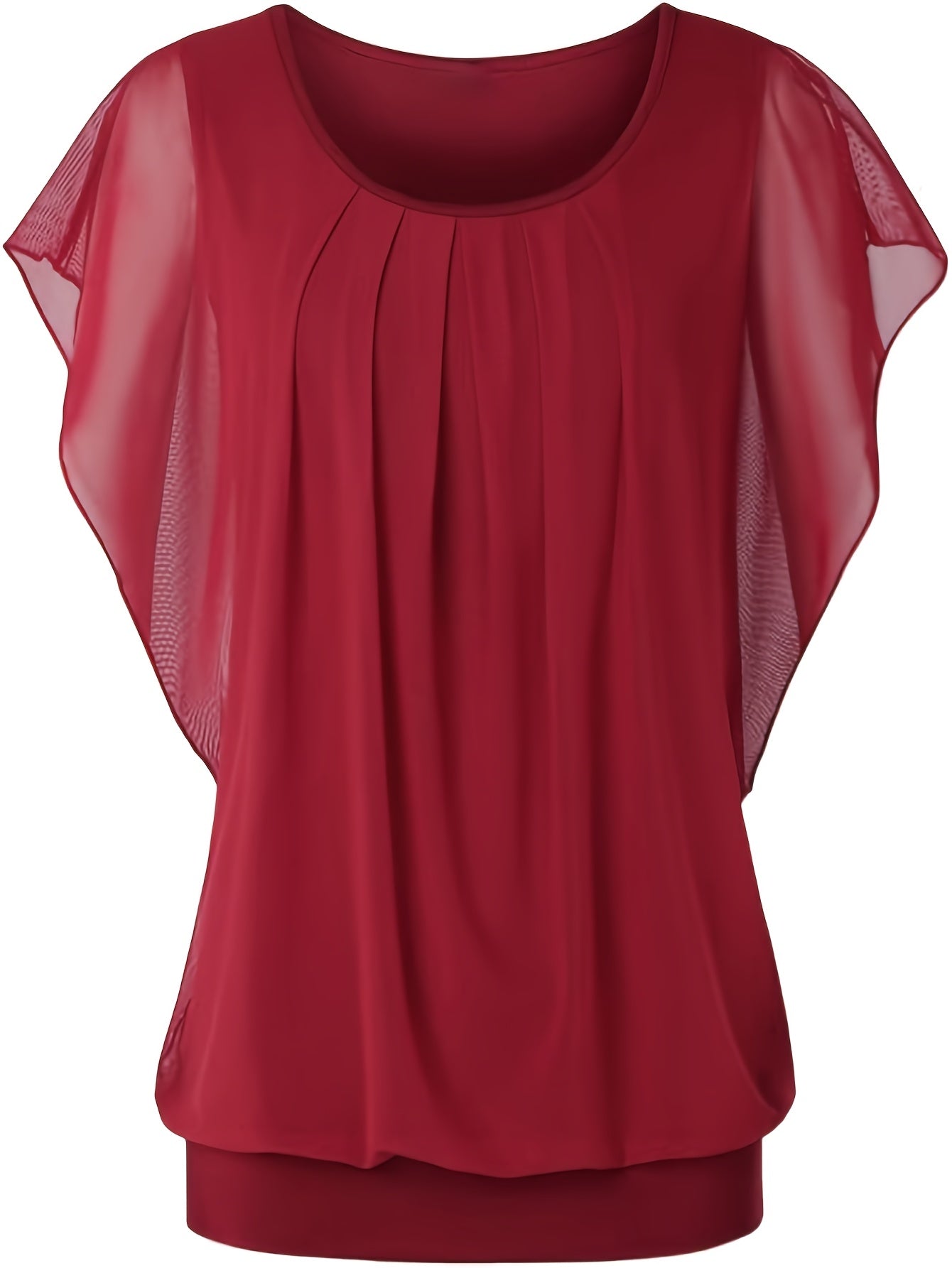 Empriss | Casual blouse van mesh voor dames - Korte mouwen, geplooide voorkant