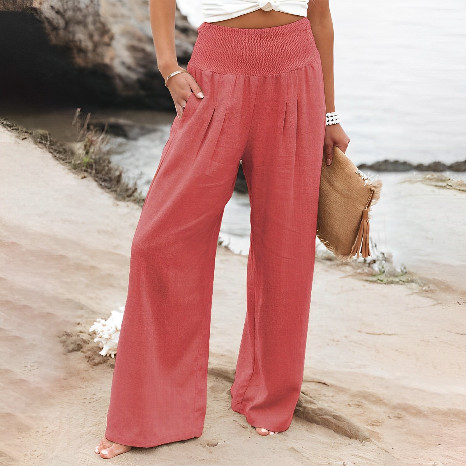 Vanthira | Broek met wijde pijpen, ademend - hoge taille, losse pasvorm, elastische tailleband