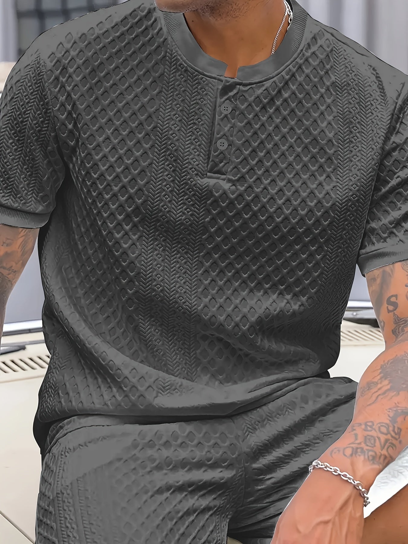 Damjan | Heren Casual Business Henley Poloshirt - Jacquard Kraag T-shirt