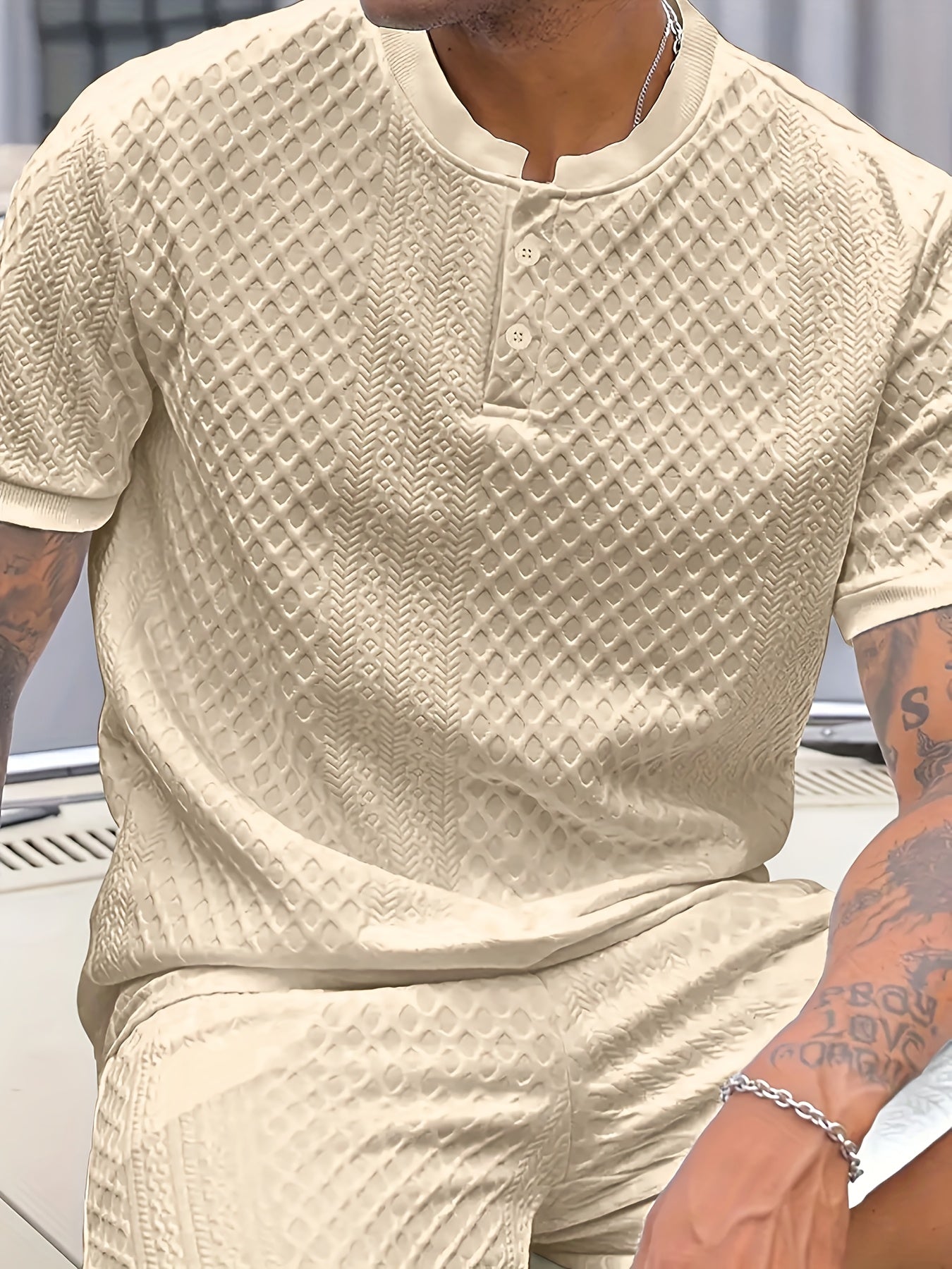 Damjan | Heren Casual Business Henley Poloshirt - Jacquard Kraag T-shirt
