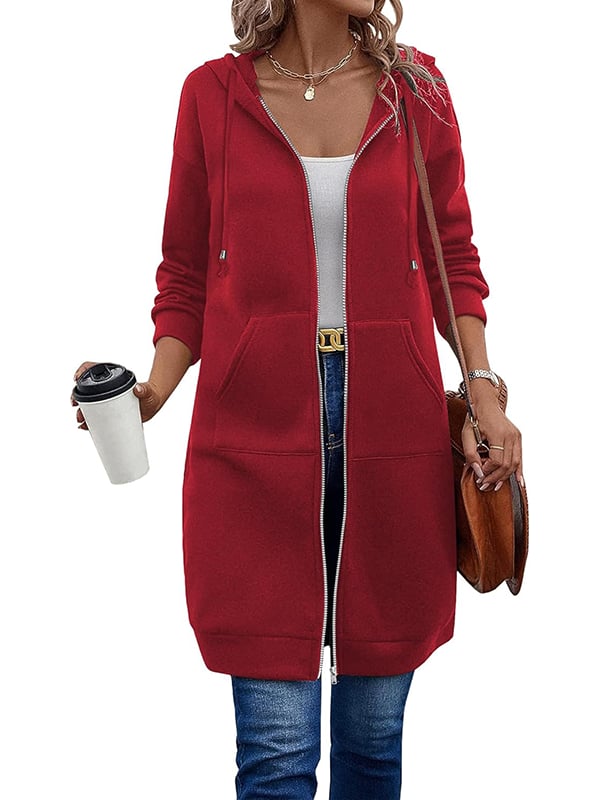 Nicolina | Lange damesjas met capuchon en ritssluiting – Warme, lichtgewicht, casual bovenkleding