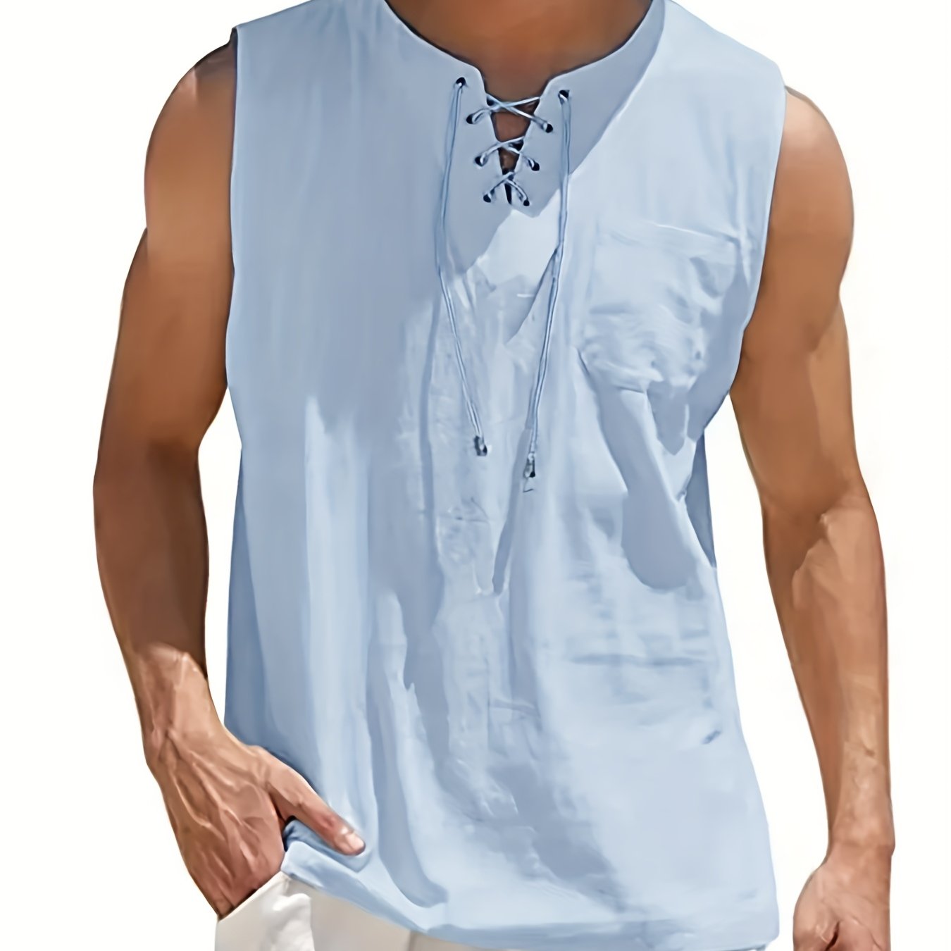 Morten | Katoenen linnen mouwloze V-hals tanktop voor heren - lichtgewicht zomershirt