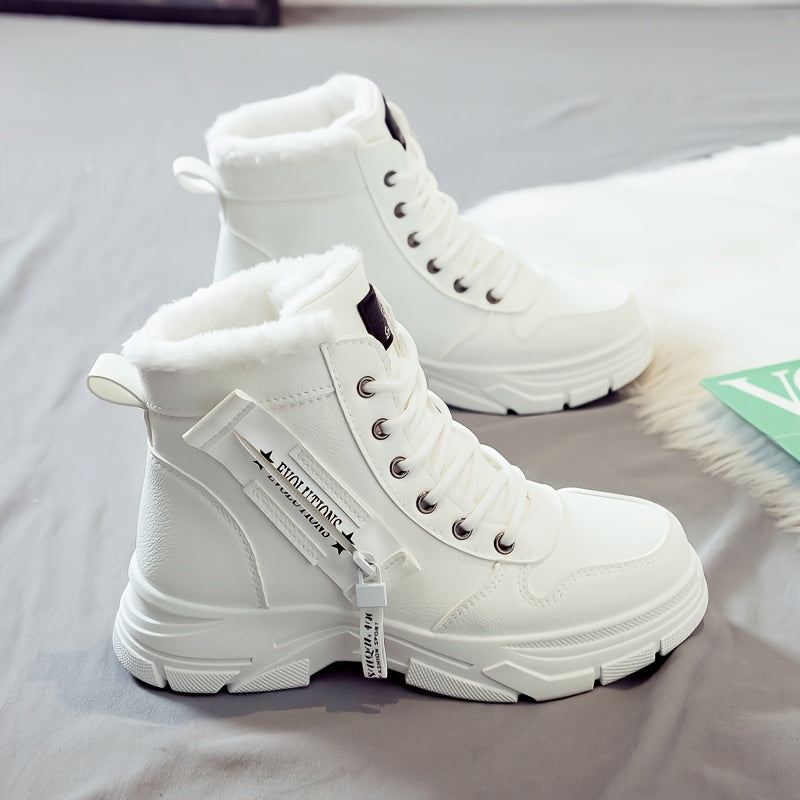 ChicFrost | Dames winter enkellaarzen – fleece gevoerd, dikke dempende zool, vetersluiting, PU bovenwerk