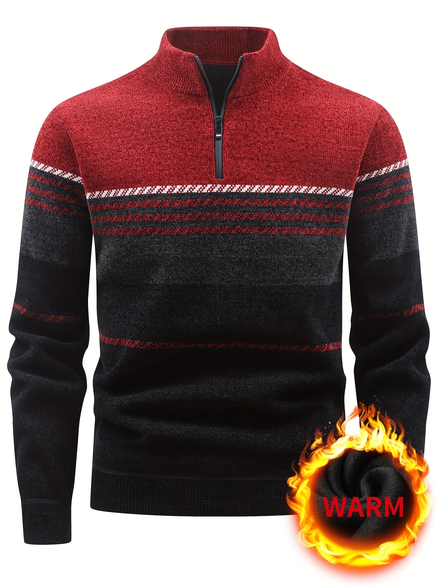 Valter | Heren sweater met fleecevoering en ritssluiting – Warme pullover met kleurblokken en strepen
