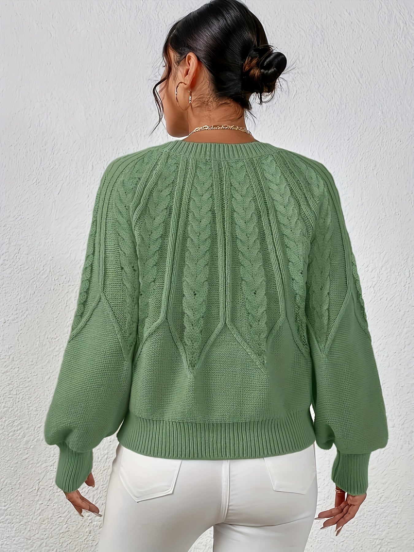 Kalyth | Dames Kabelgebreide Trui met Lantaarnmouwen – Elegante Gebreide Top voor Herfst en Winter