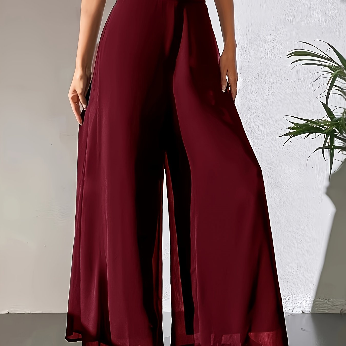 Maurelle | Hoge taille chiffon broek met wijde pijpen voor dames – Uitlopend, transparante mesh overlay