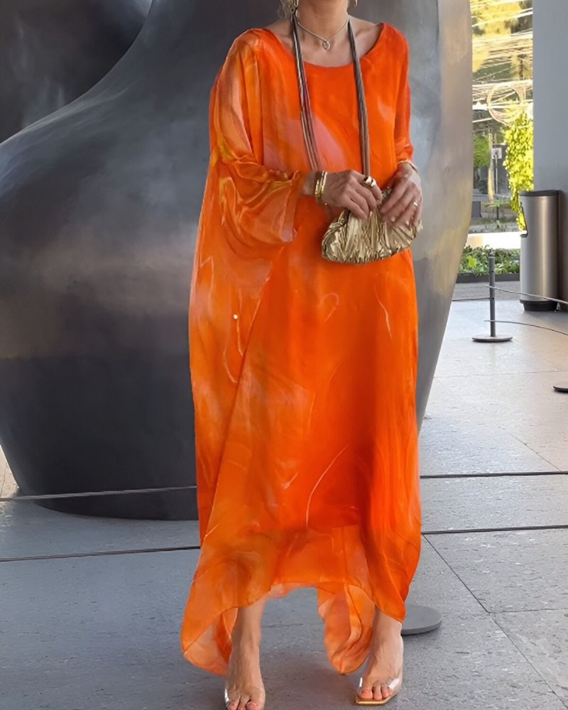 Sevda | Elegante chiffon maxi jurk met marmerpatroon - Vloeiend, lichtgewicht & stijlvol