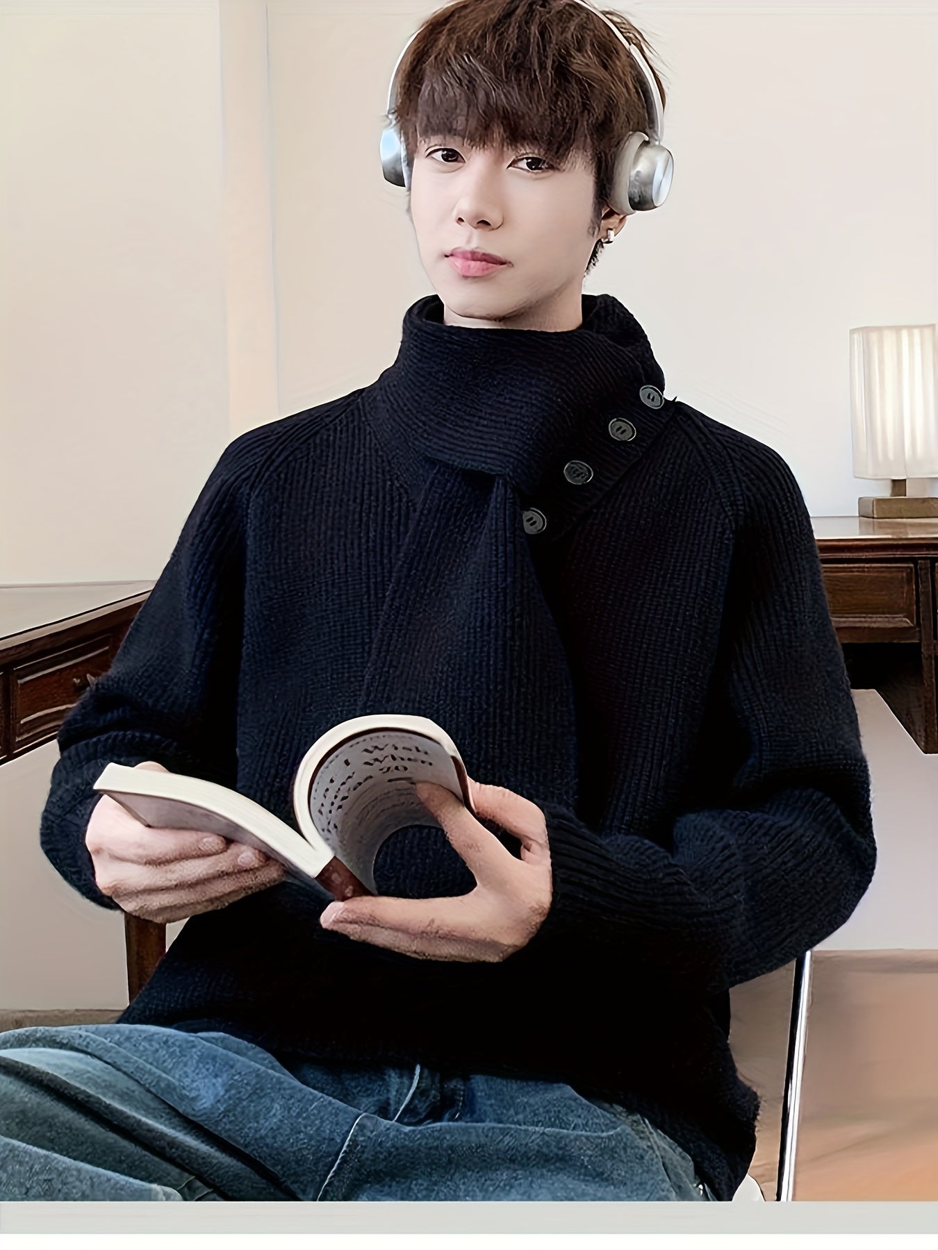 Saelric | Zachte thermische pullover voor heren – Losse pasvorm, ontwerp met knoopsluiting, casual en winterbreiwerk