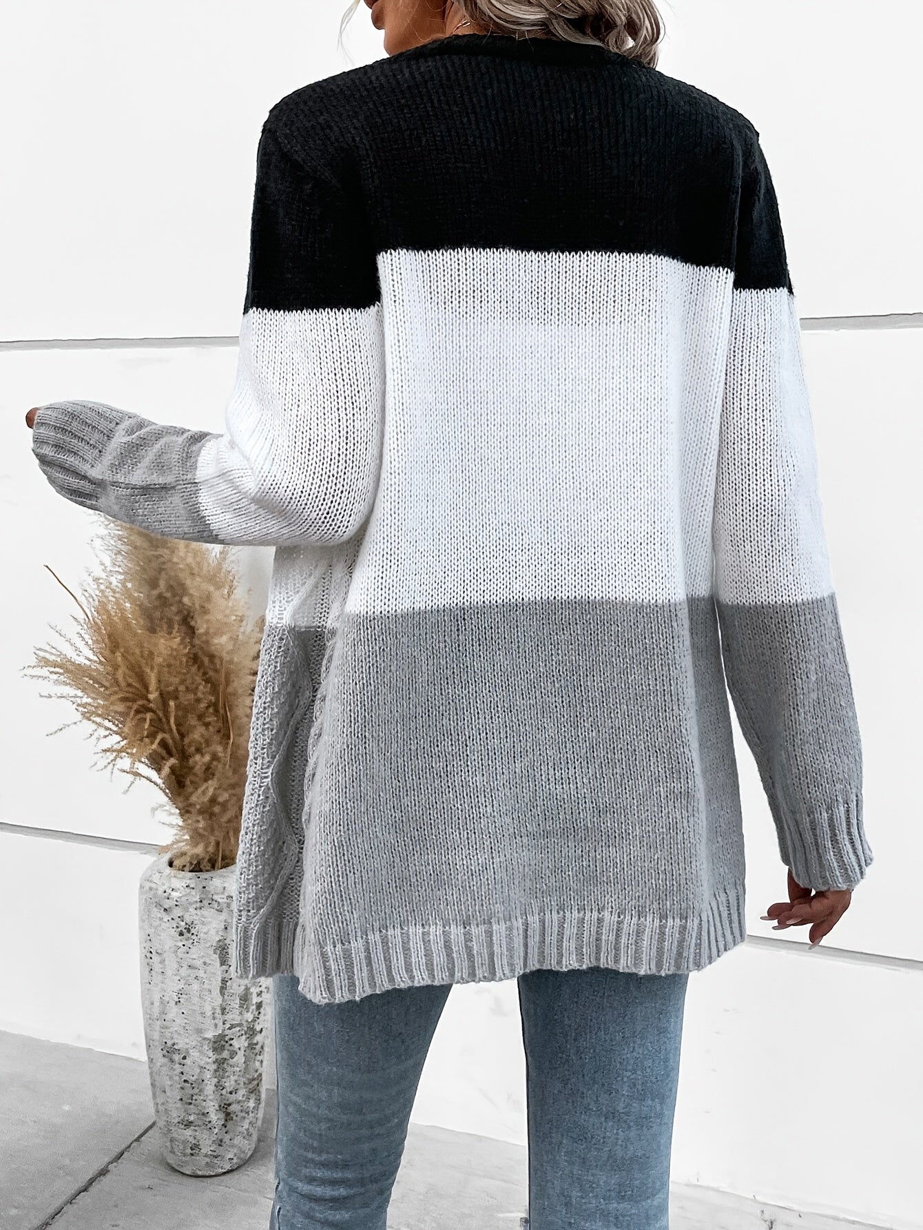 Zephyrette | Dames Chic Cardigan – Open Front, Twee-Tone Textuur, Gebreide Trui, Casual Pullover