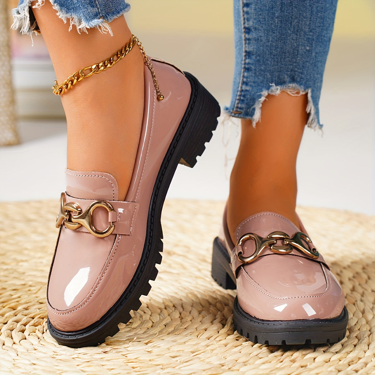 OutStride | Vrouwenglanzende Loafers - Slip-On Schoenen met Britse Stijl
