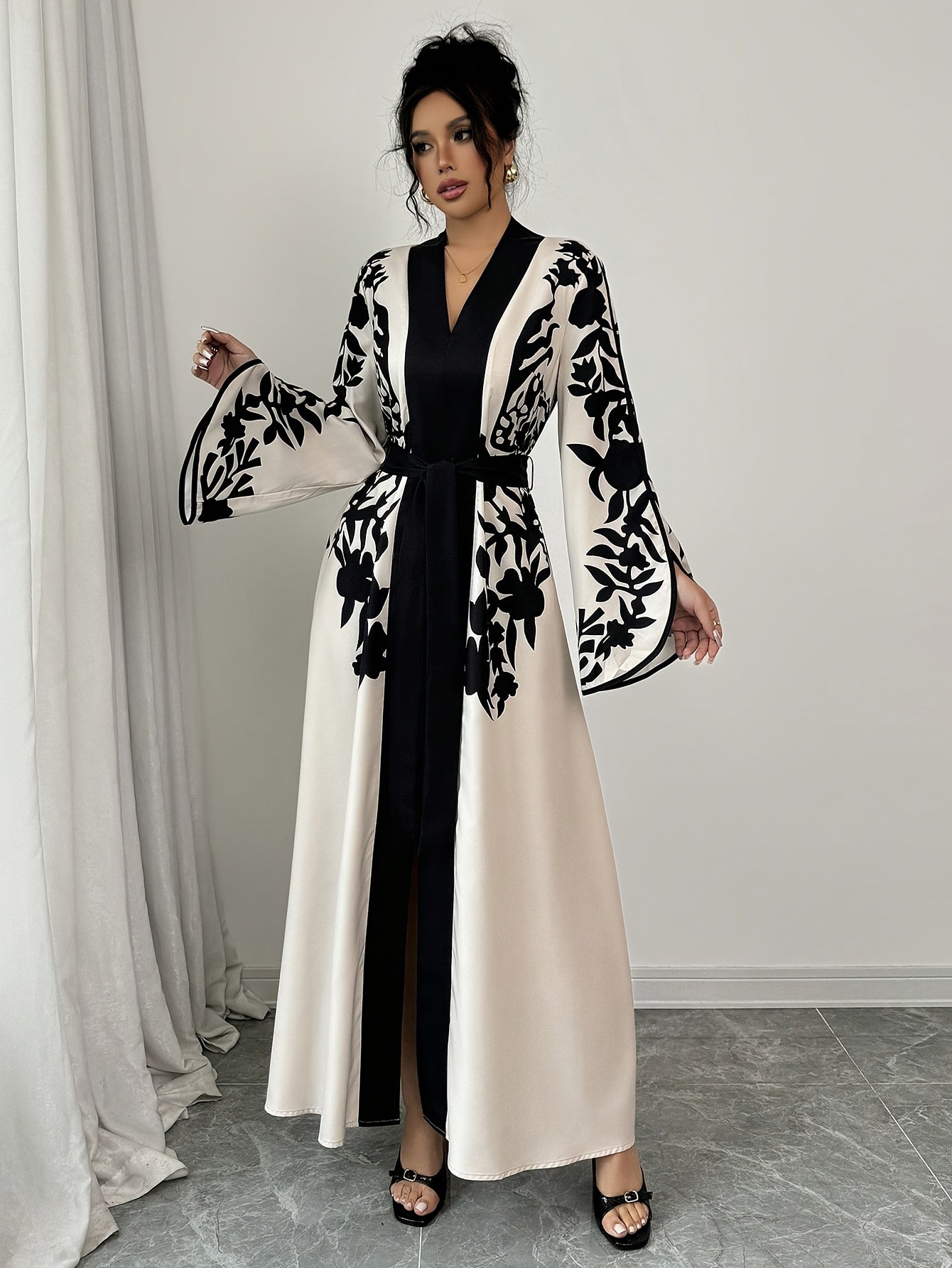 Lioris | Maxi-jurk met bloemenprint voor dames - Lange mouwen, losvallende A-lijn