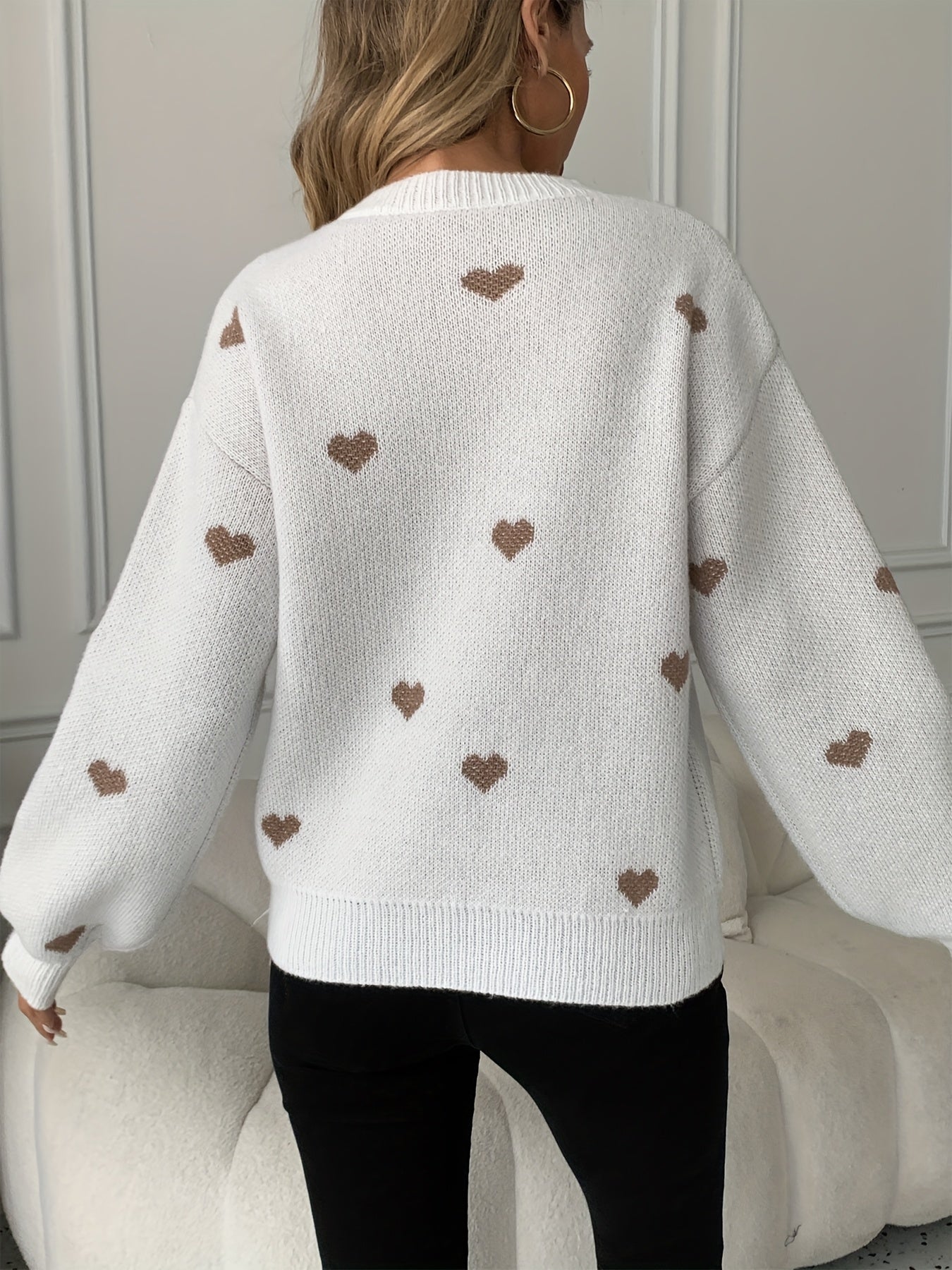 Othilie | Dames trui met hartjespatroon – Comfortabele trui, losvallende casual herfst-/wintertrui