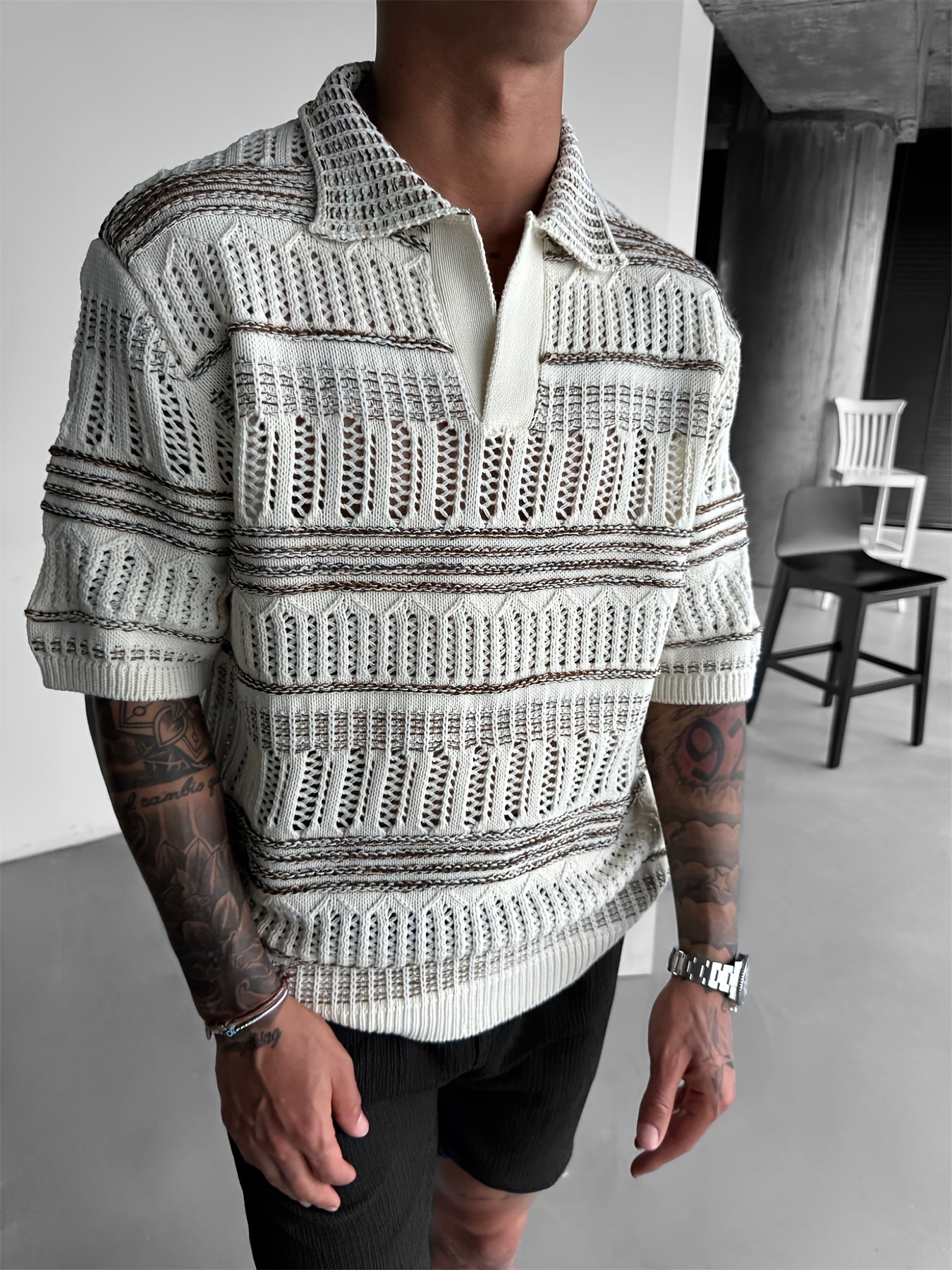 Aemon | Gebreid poloshirt voor heren - casual streetwear met korte mouwen en uitgesneden ontwerp,