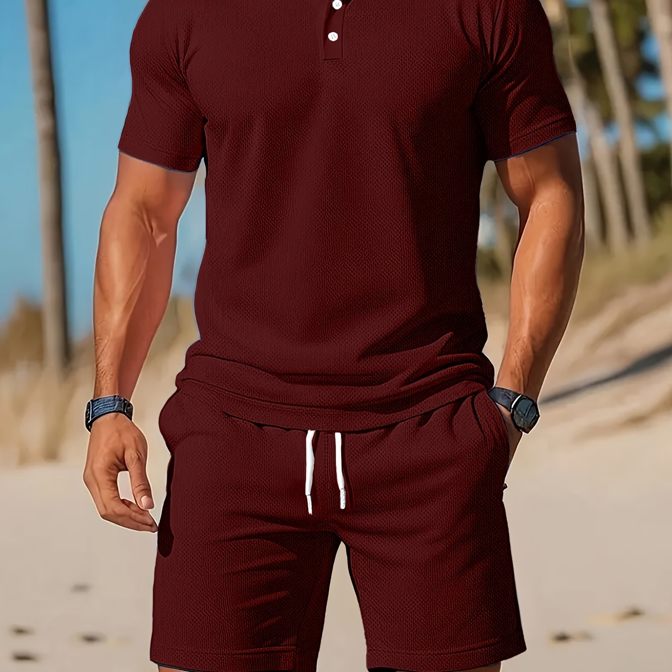 Galix | Heren 2-delig zomers Polo & shortset - Casual effen kleur, ademend mesh