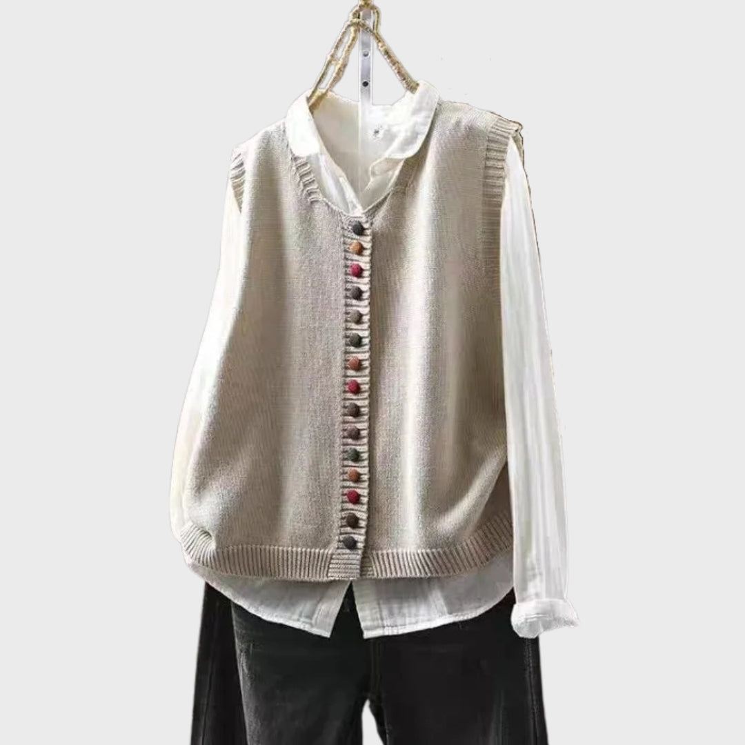 Kavynne | Dames gebreid vest – Zachte herfsttrui met lange mouwen