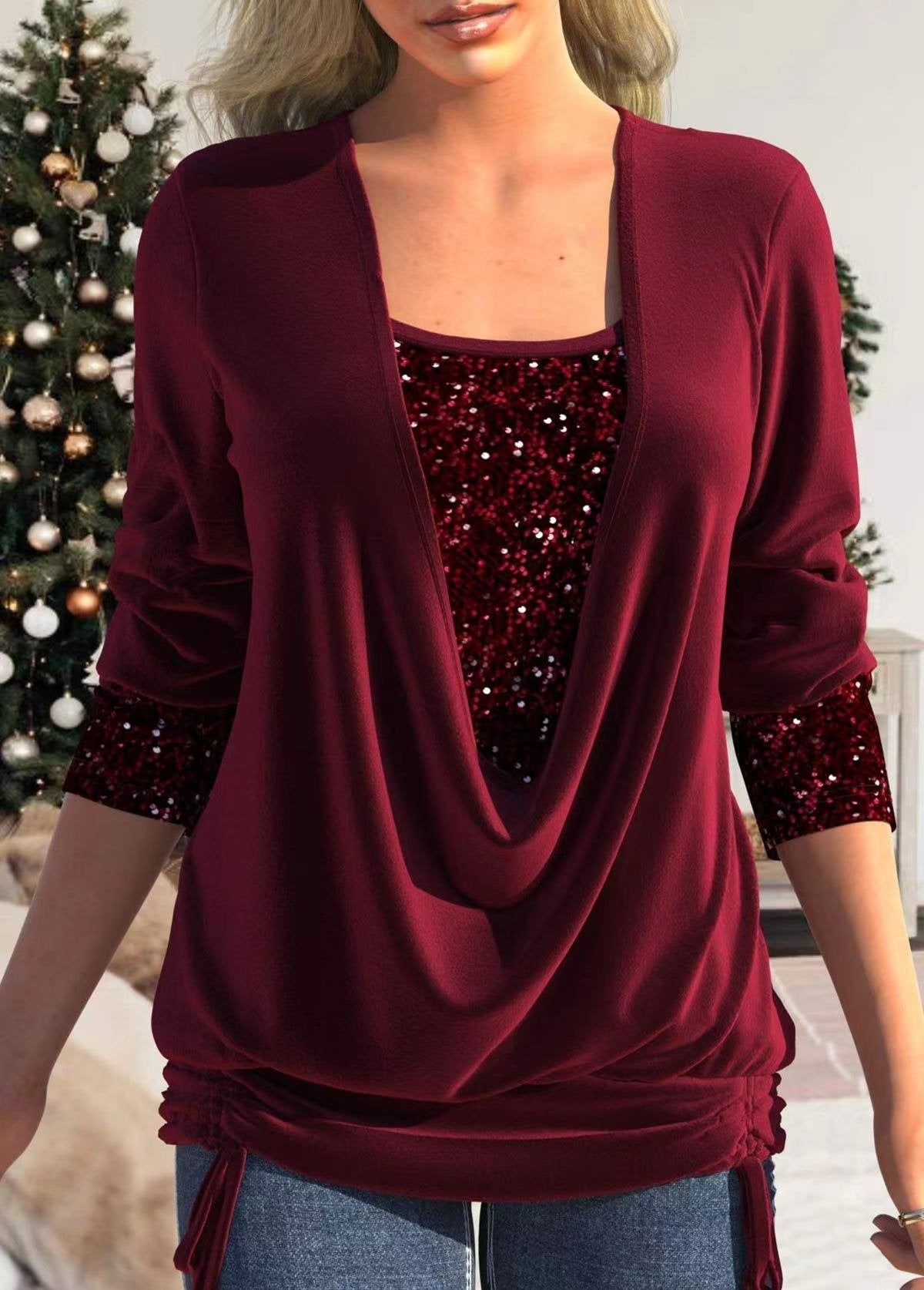 Cevania | Damesblouse met lovertjes en glitter - Feestelijke top, feestelijk shirt met lange mouwen