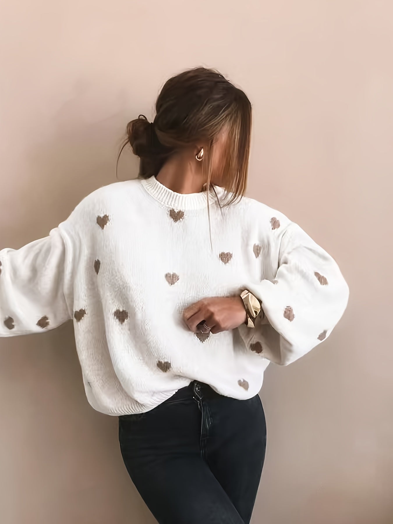 Othilie | Dames trui met hartjespatroon – Comfortabele trui, losvallende casual herfst-/wintertrui