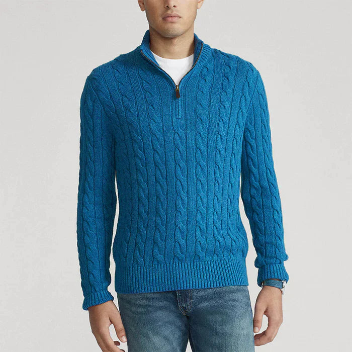 Lorens | Heren trui met halve rits en kabelpatroon – Klassiek getextureerd breisel, casual trui