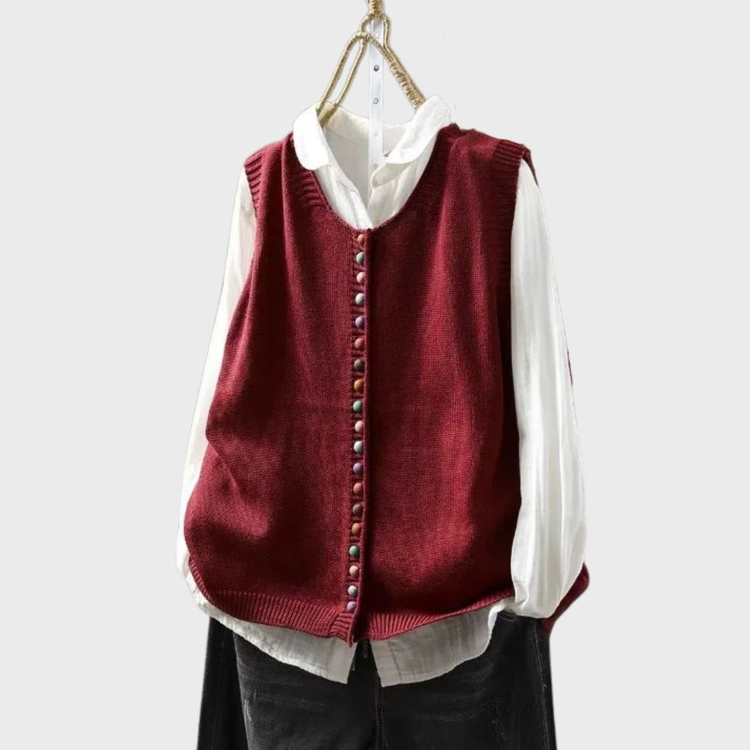 Kavynne | Dames gebreid vest – Zachte herfsttrui met lange mouwen