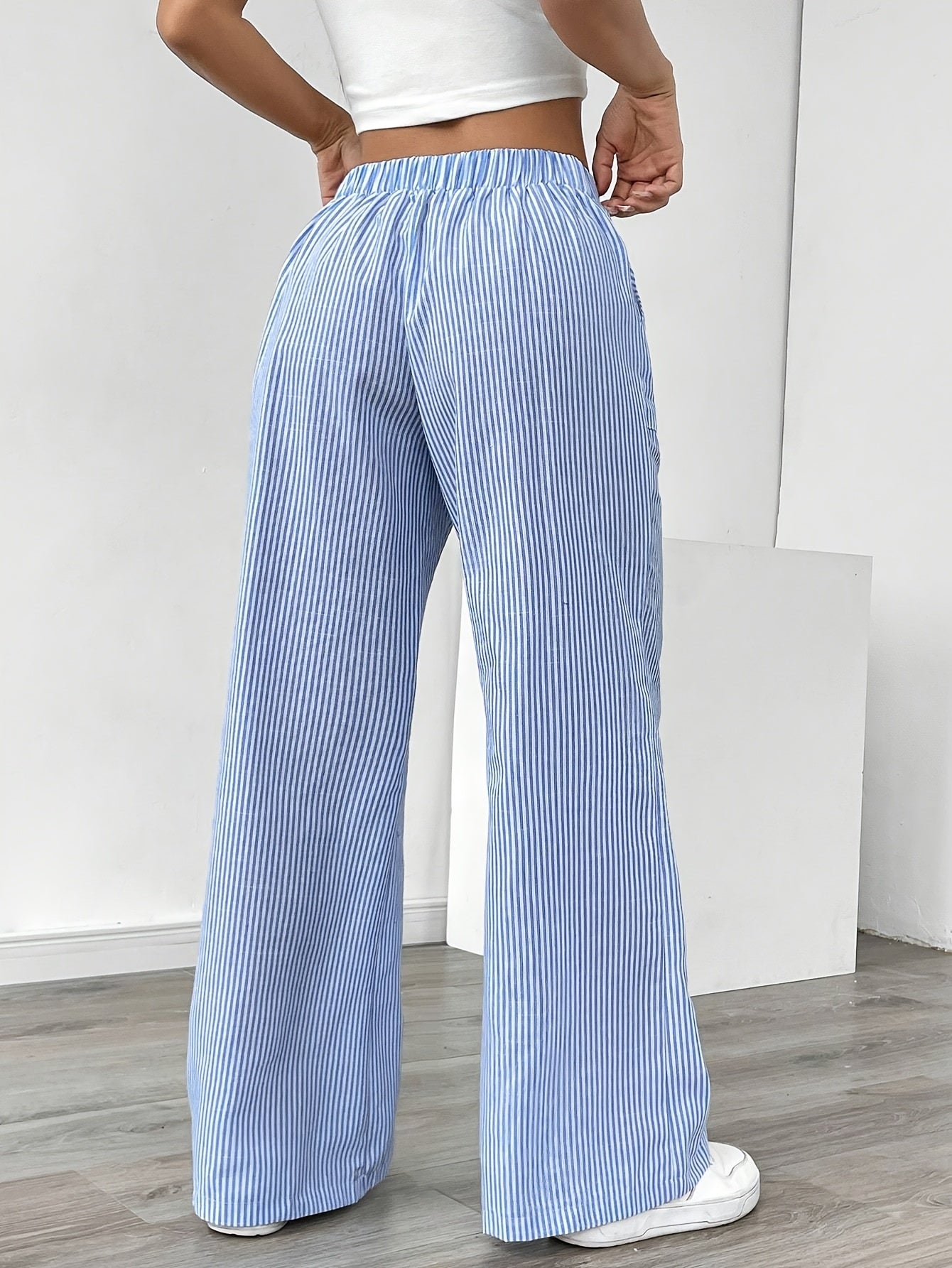 Faeryn | Casual Gestreepte Broek Wijde Pijpen - Losse Pasvorm Damesbroek voor Comfort & Stijl
