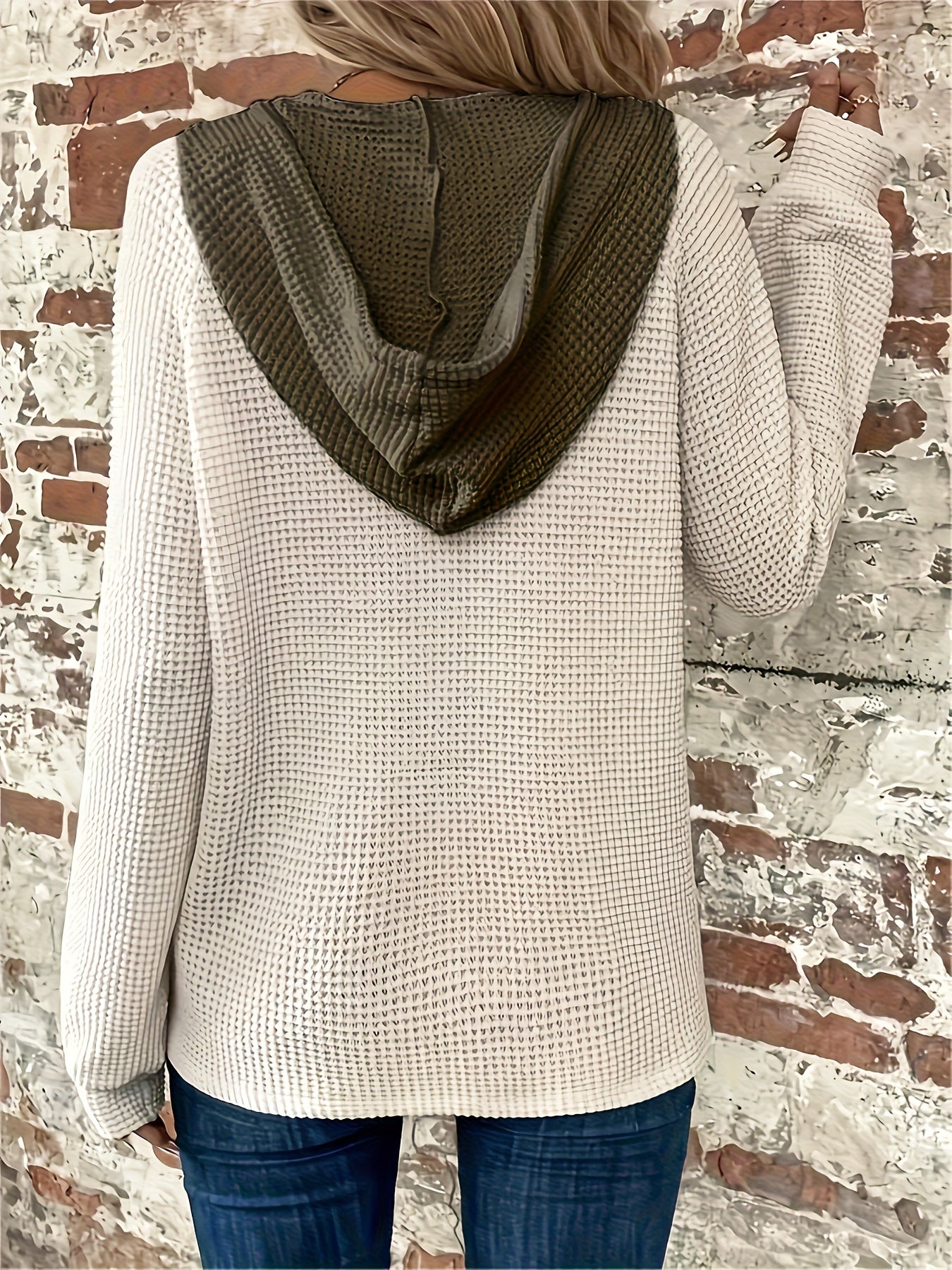 Ulyssia | Oversized gebreide capuchon met koord - knoopsluiting, casual sweatshirt