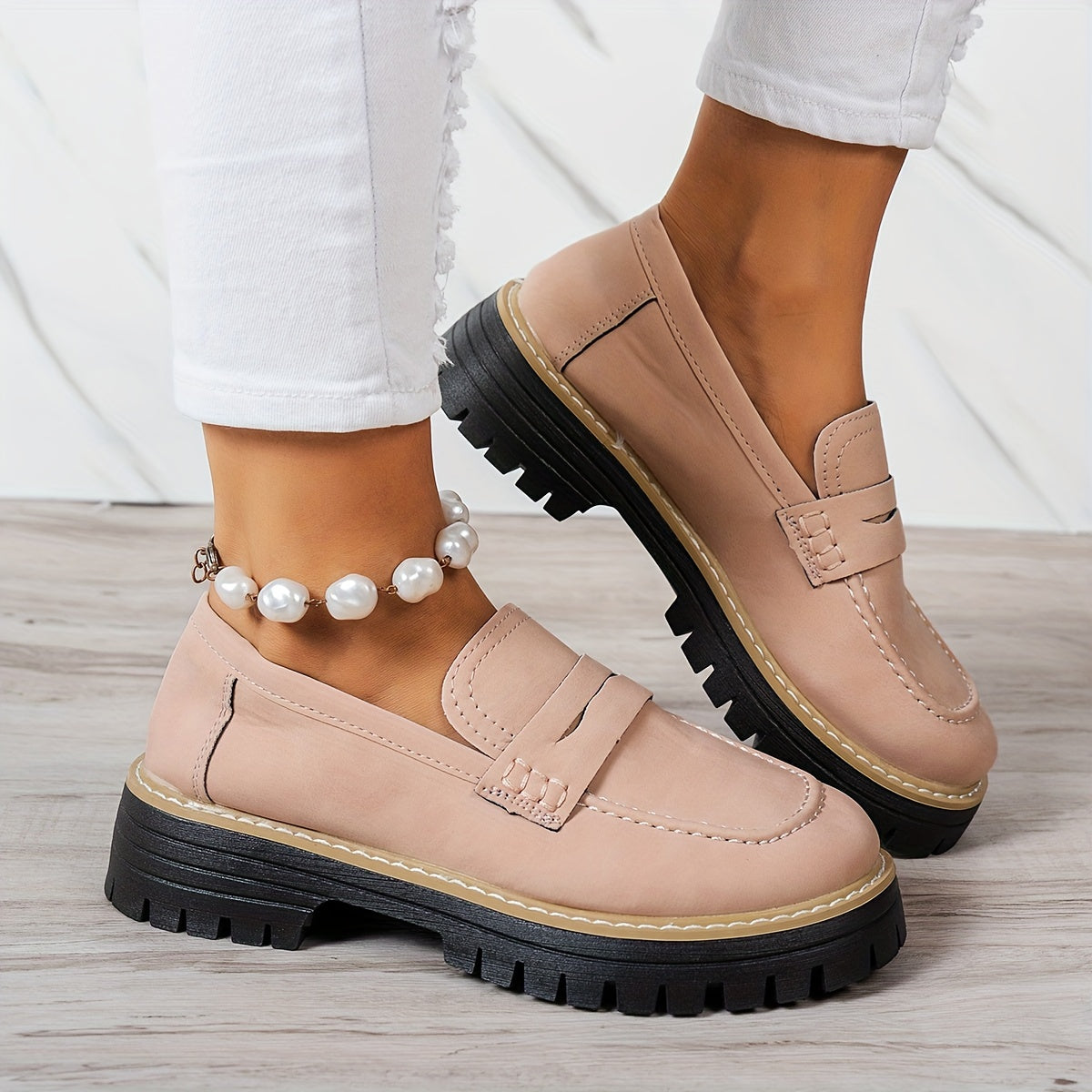 LoaferMax | Dames Retro Chunky Slip-On Loafers - Faux Leather Penny Loafers