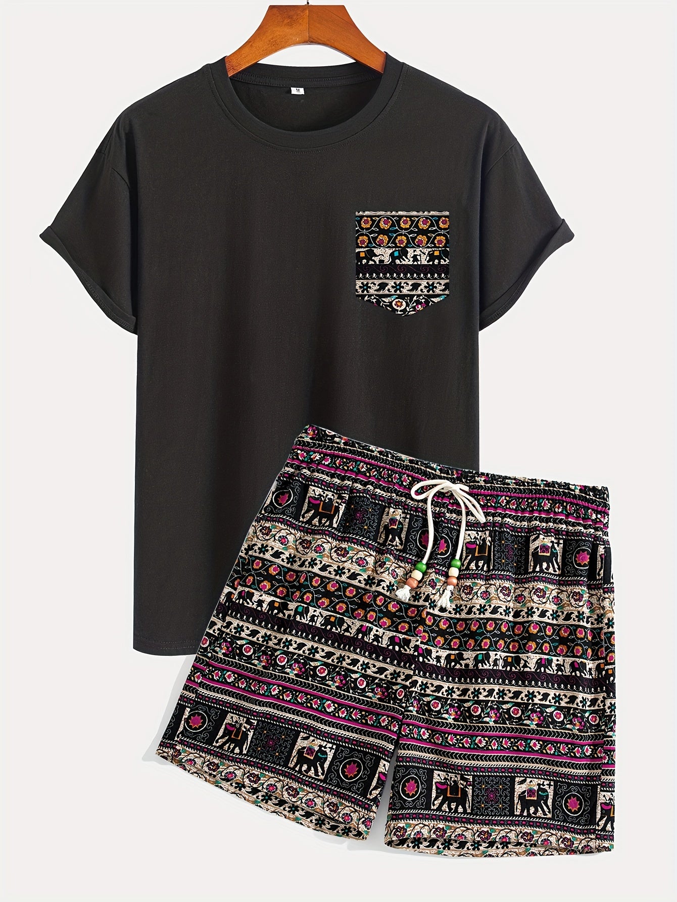 Wilson | Heren Boho Tribal Katoenen T-Shirt en Shorts Set - Casual Loungewear