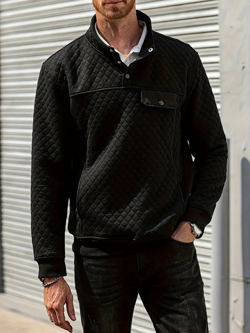 Lykka | Heren sweater met gewatteerde opstaande kraag en halve knopen – Casual herfst-wintertrui