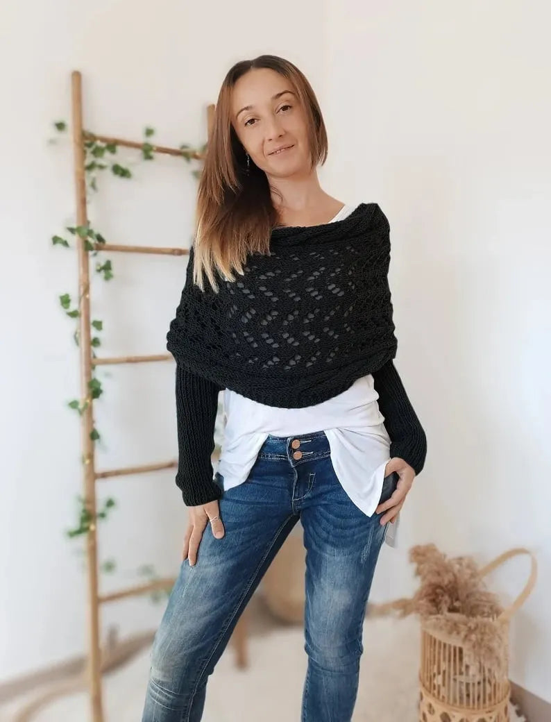 Winifred | Gebreide omslagdoek voor dames – Comfortabele oversized gebreide sjaal voor herfst en winter