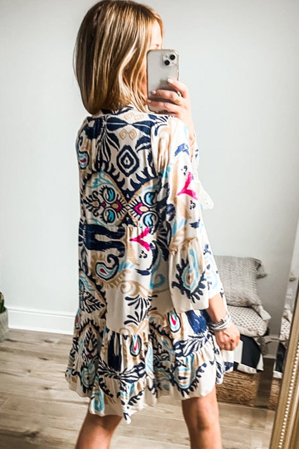 Ravienna | Mini-jurk met Tribalprint voor dames - Button-Up, Armbandmouw, Boho Chic