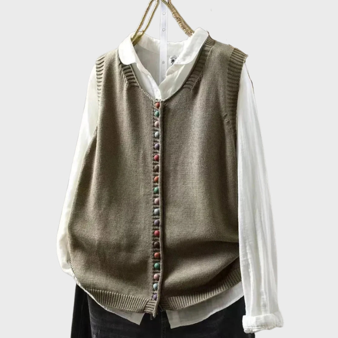 Kavynne | Dames gebreid vest – Zachte herfsttrui met lange mouwen