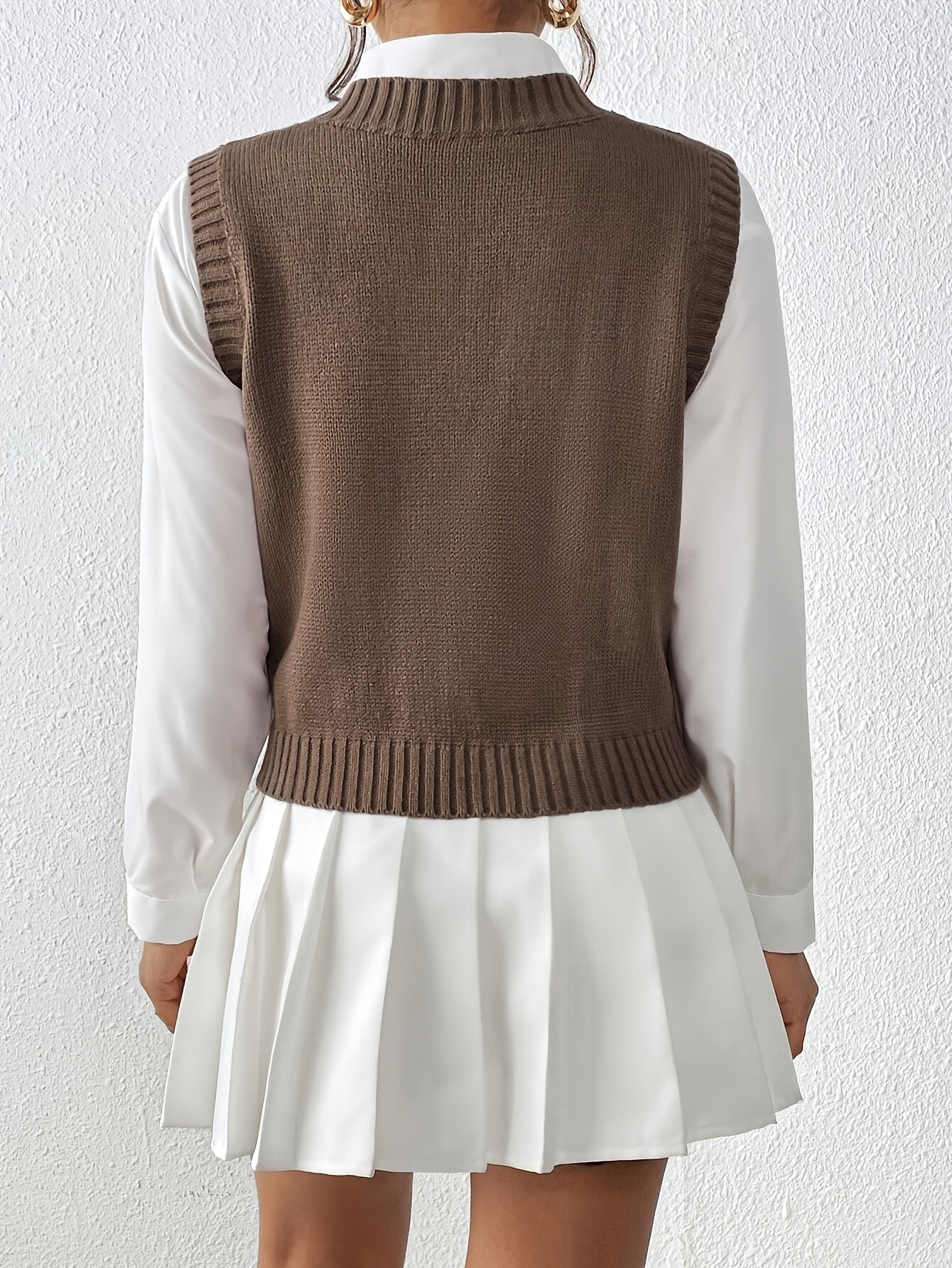 Ambria | Kabelgebreid V-hals Sweater Vest - Slanke Mouwloze Top, Casual Retro Stijl, Lichtgewicht Laagjesgebreid