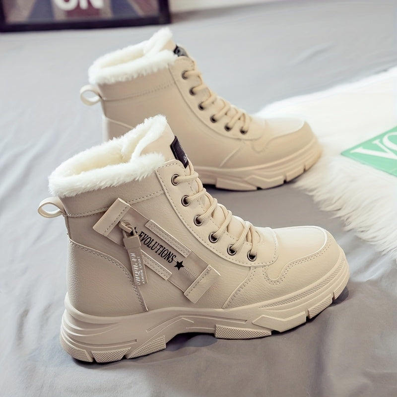 ChicFrost | Dames winter enkellaarzen – fleece gevoerd, dikke dempende zool, vetersluiting, PU bovenwerk
