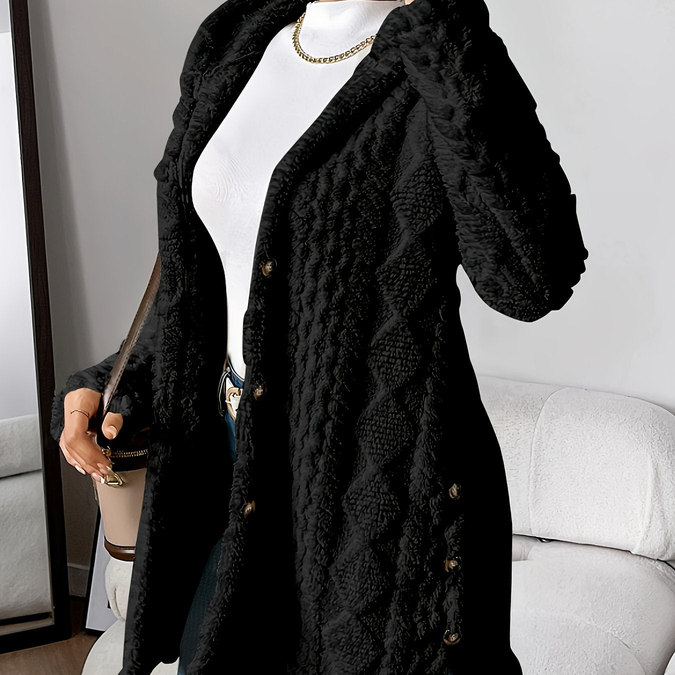 Palithra | Dames Fluffy Lang Capuchonvest – Losse Pasvorm, Zachte Nepbont voor Herfst & Winter