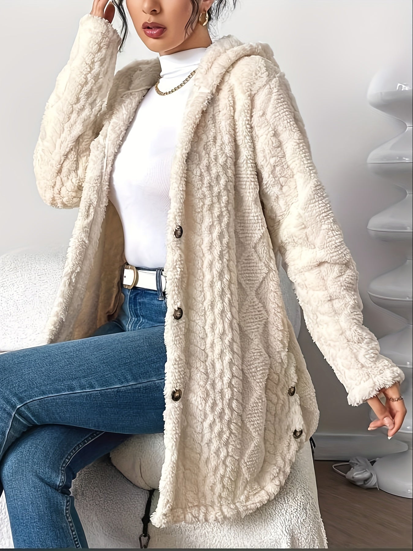 Palithra | Dames Fluffy Lang Capuchonvest – Losse Pasvorm, Zachte Nepbont voor Herfst & Winter
