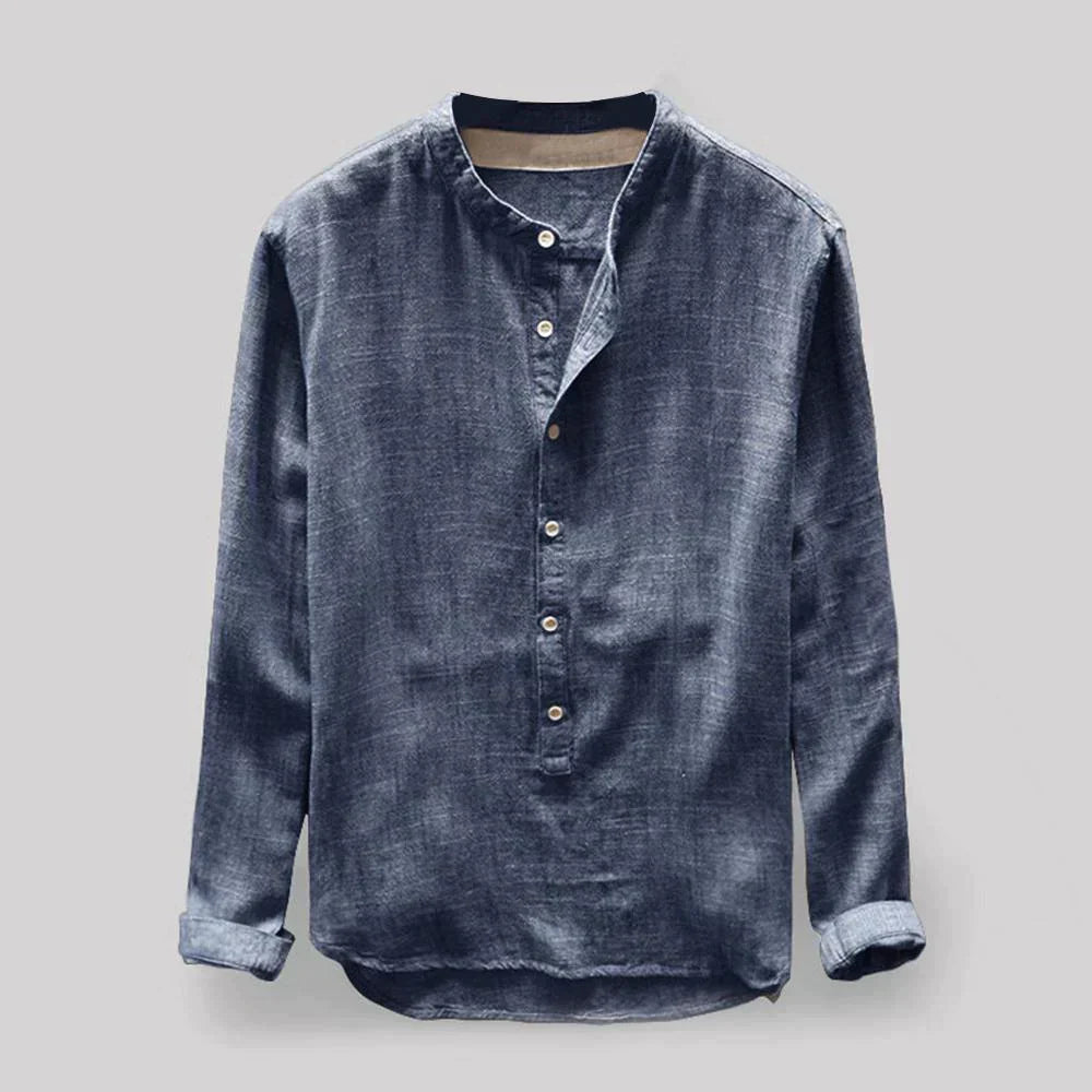 Alvian | Heren linnen shirt met lange mouwen en ronde hals – Lichtgewicht casual elegante zomertop