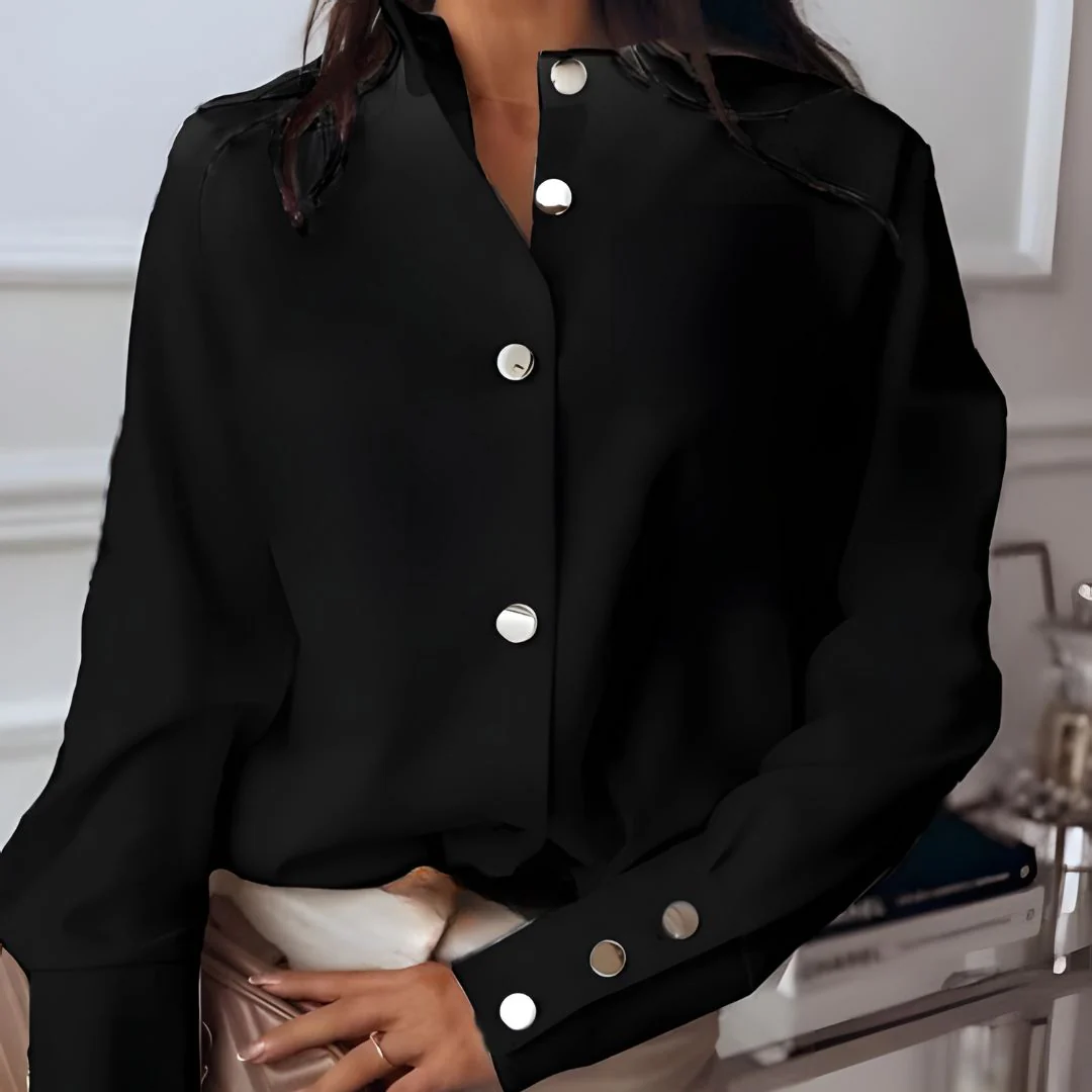 Istra | Elegant overhemd met knoopsluiting - Staande kraag, lange mouwen, kantoorblouse
