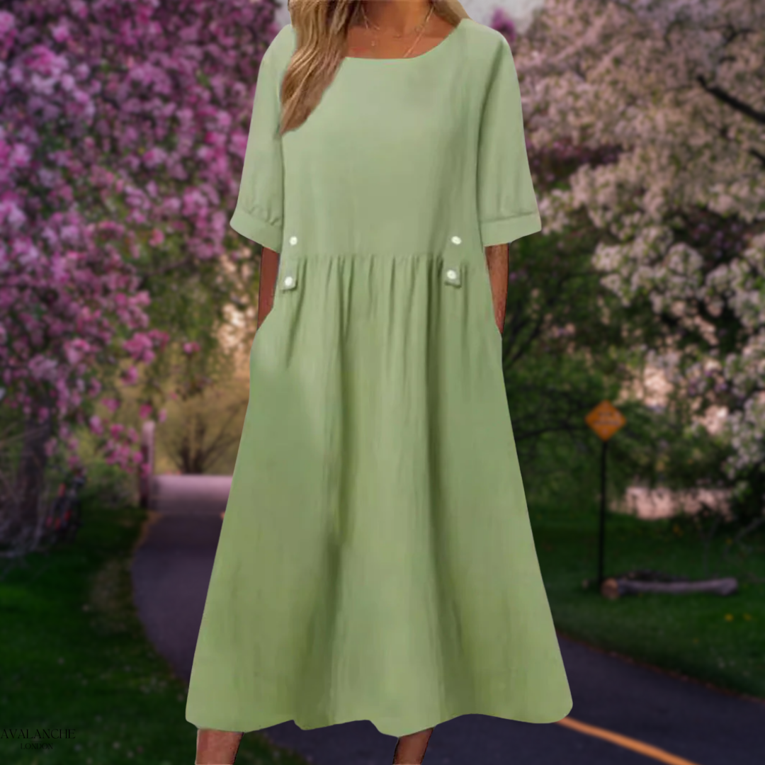 Silvija | Losse casual midi-jurk - Lichtgewicht zomerjurk met halve mouwen