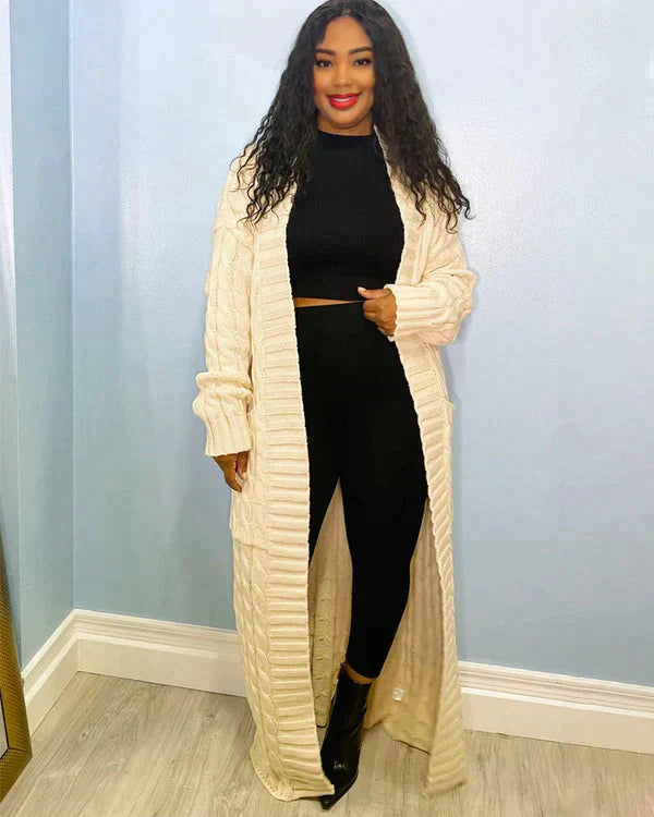 Zynelle | Casual lang vest voor dames met zakken – zachte gebreide trui met open voorkant