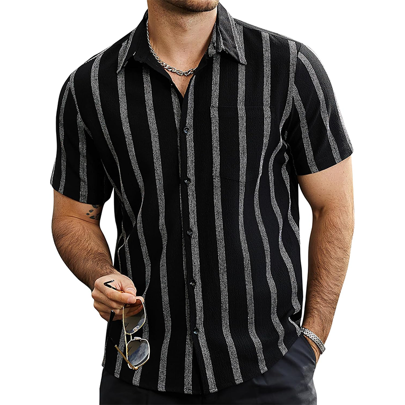 Davor | Gestreept overhemd met losse mouwen voor heren - casual, knoopsluiting, ademend