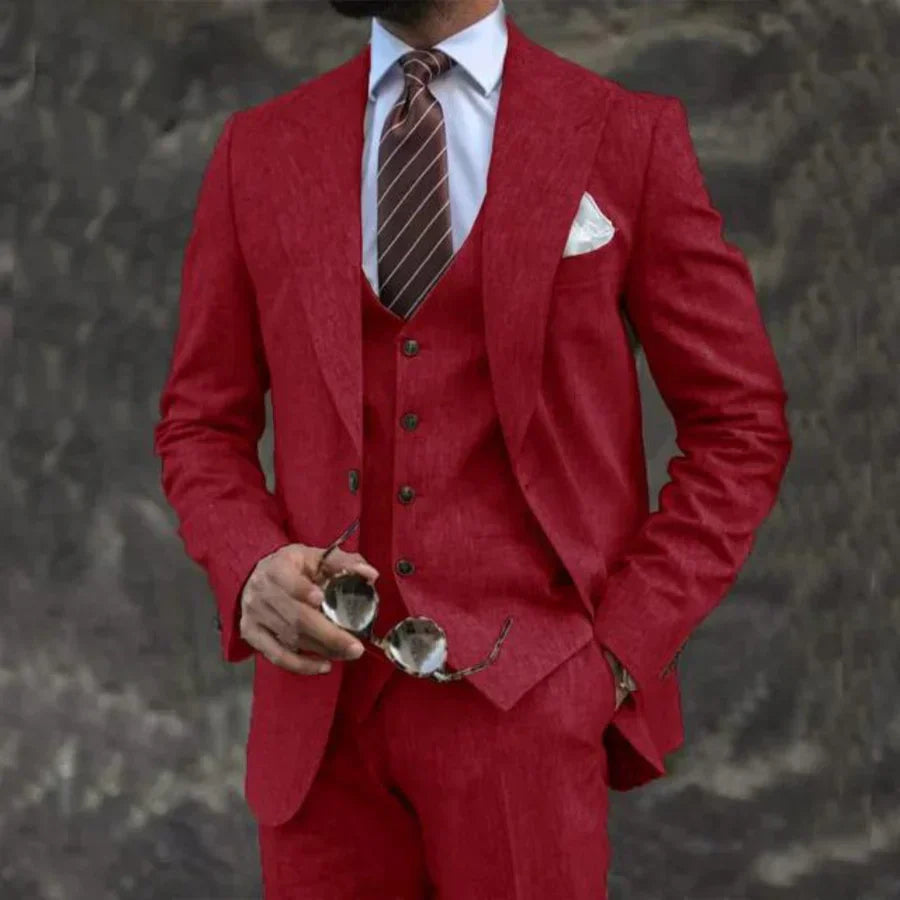 Henricus | Herenpak 3-delig linnen - Elegante blazer, colbert & pantalonset, lichtgewicht formele outfit