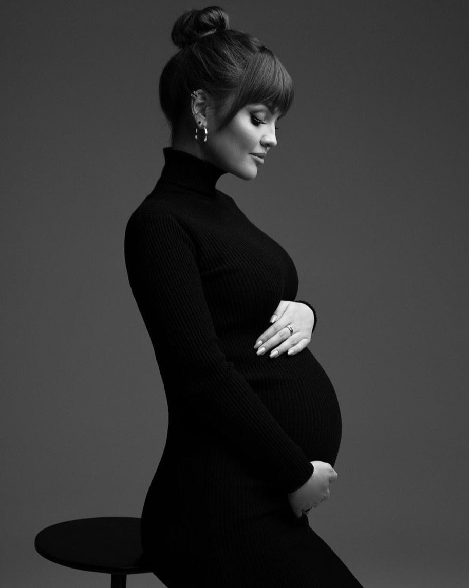 Emalise | Zwangerschapsjurk met lange mouwen voor dames – Elastische, elegante zwangerschapsjurk