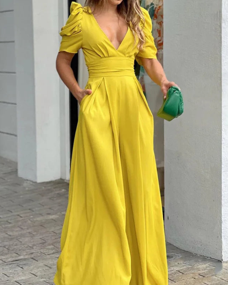 Luzienne | Jumpsuit met diepe V-hals en korte mouwen - Casual chique loose-fit romper voor dames