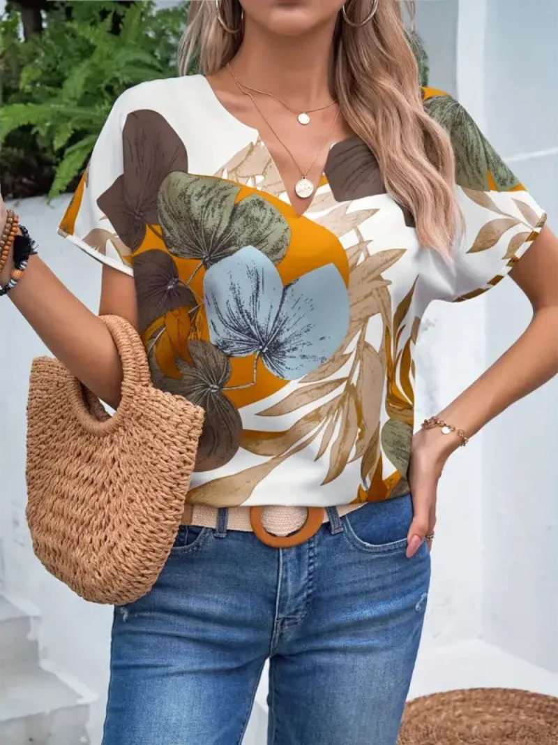 Lucrezia | Dameshemd met bloemenprint en korte mouwen - Stijlvolle top