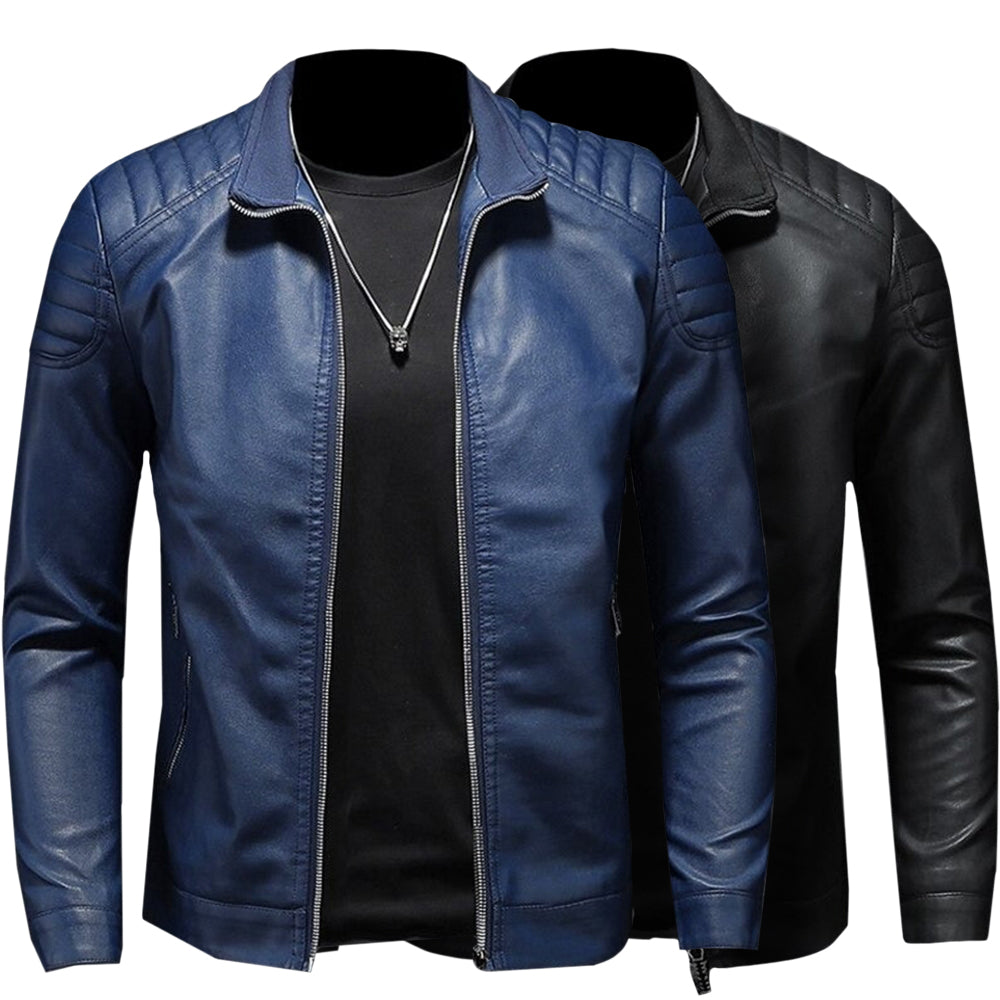 Nyvenor | Leren herenjas - Ritssluiting, staande kraag, Moto Biker stijl, slim fit bovenkleding