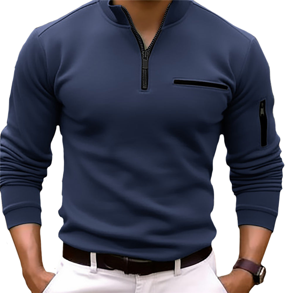 Sethan | Casual herenoverhemd met lange mouwen en ritskraag - Slim Fit, lichtgewicht, streetwearstijl